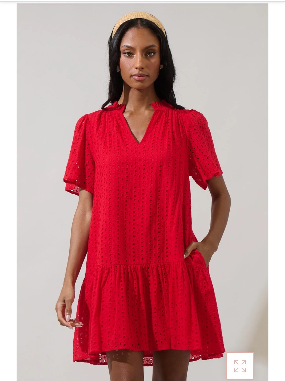 Sugarlips Azari Red Cotton Eyelet Ruffle Mini Shift Dress